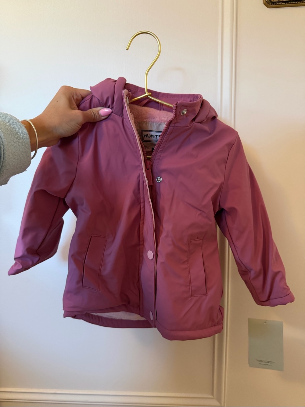 NWT HUNTER toddler girls pink hooded waterproof shell fleece lined jacket coat